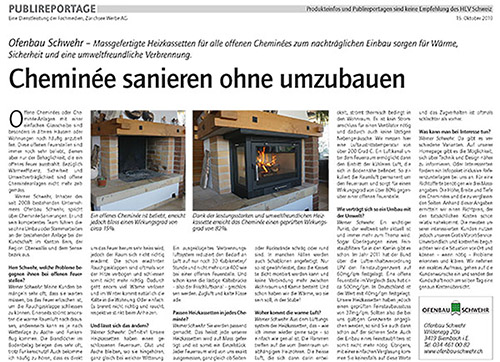 Heizkassetten nach Mass und Cheminéesanierung | Meisterbetrieb Ofenbau Schwehr, Biembach, Emmental, Schweiz